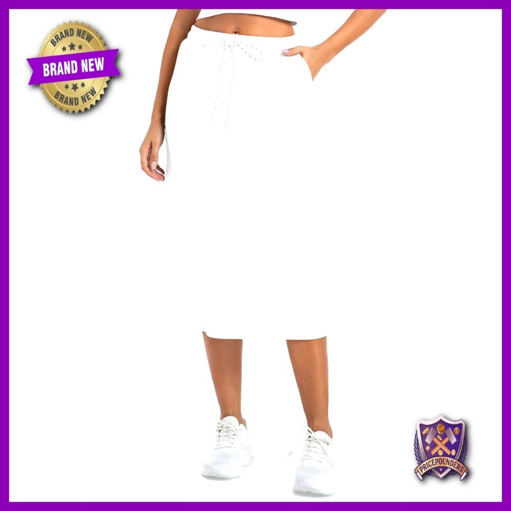 High Waist Midi Skirt with Side Pockets, Drawstring, Back Slit